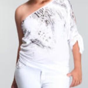 NWT Baby Phat White Sequin Cold shoulder Blouse 2X PLUS SIZE